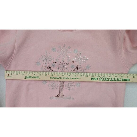 King Universal Women's Sweatshirt Size M Pink Crewneck Snowflake Tree - Picture 7 of 13